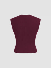 Rib Round Neck Twist Ruched Tank Top