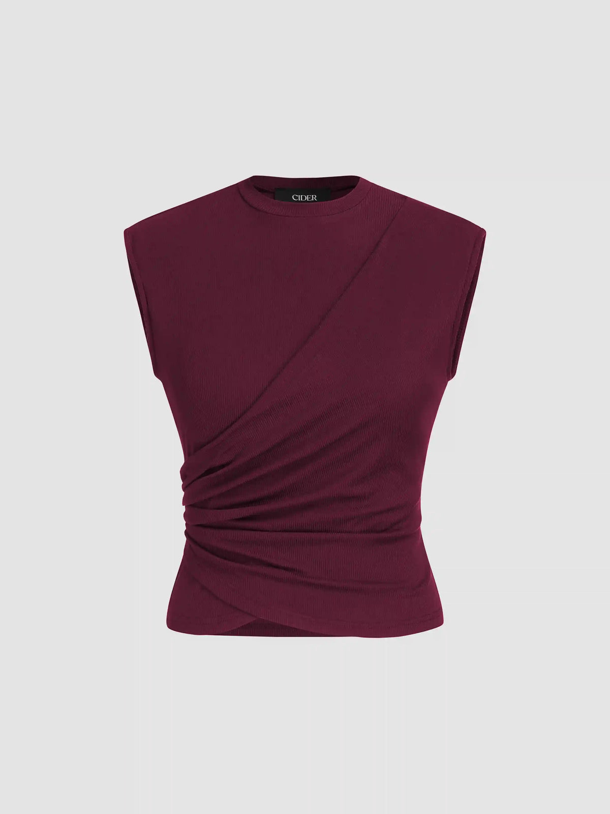 Rib Round Neck Twist Ruched Tank Top
