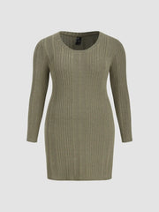 Round Neckline Solid Mini Dress With Scarf Curve & Plus