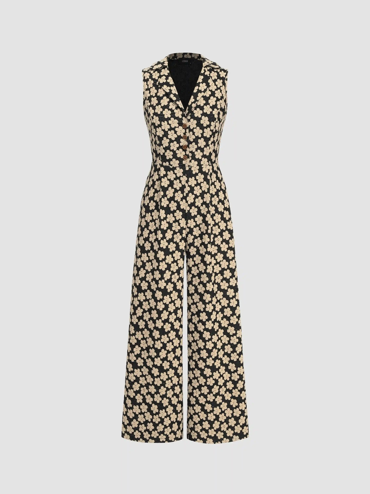 Collar Floral Wide Leg Jumpsuit