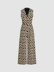 Collar Floral Wide Leg Jumpsuit