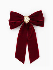Velvet Rose Badge Decor Bowknot Hair Clip