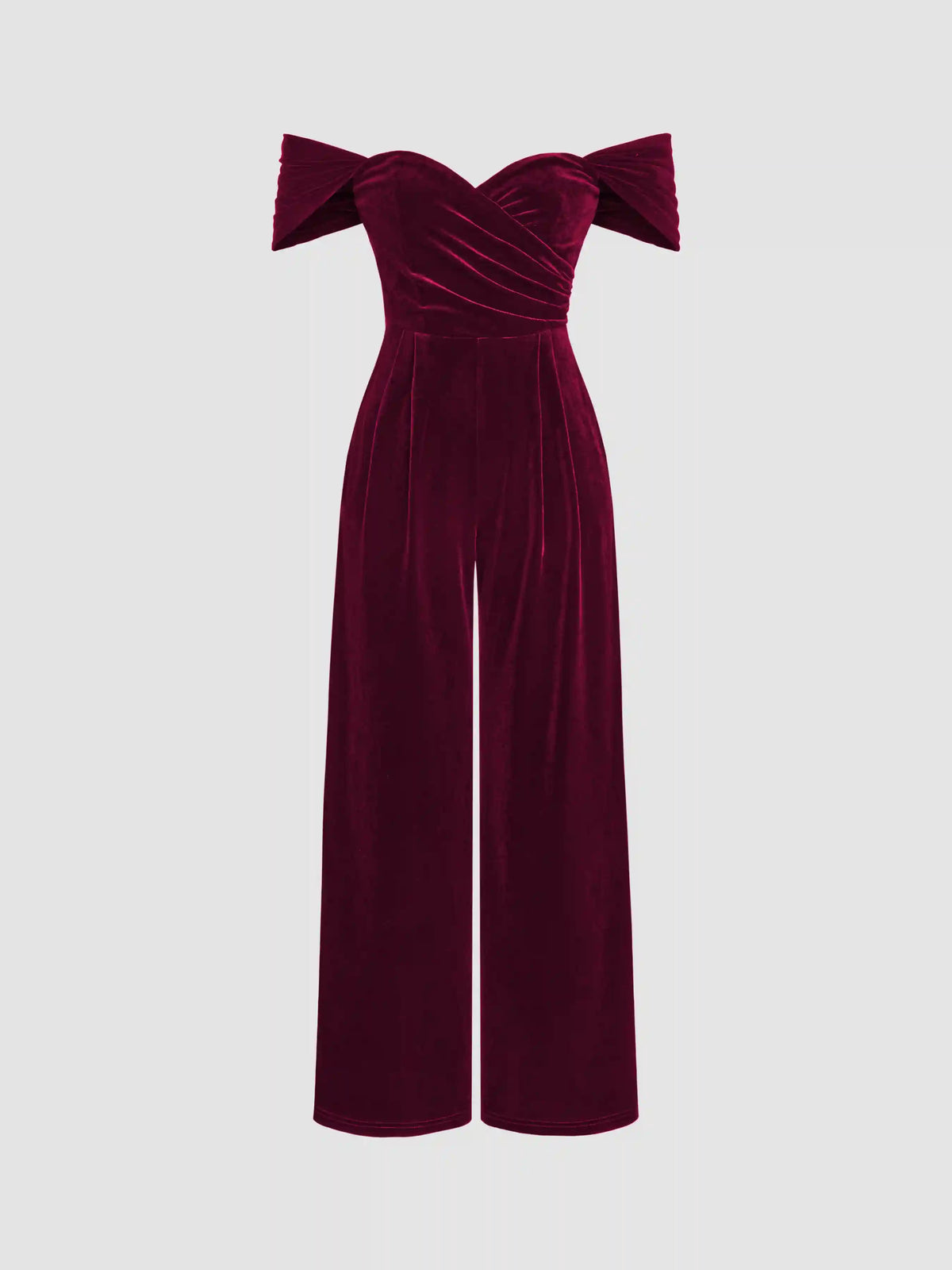 Velvet Off-shoulder Solid Ruched Jumpsuit