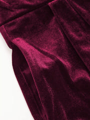 Velvet Off-shoulder Solid Ruched Jumpsuit