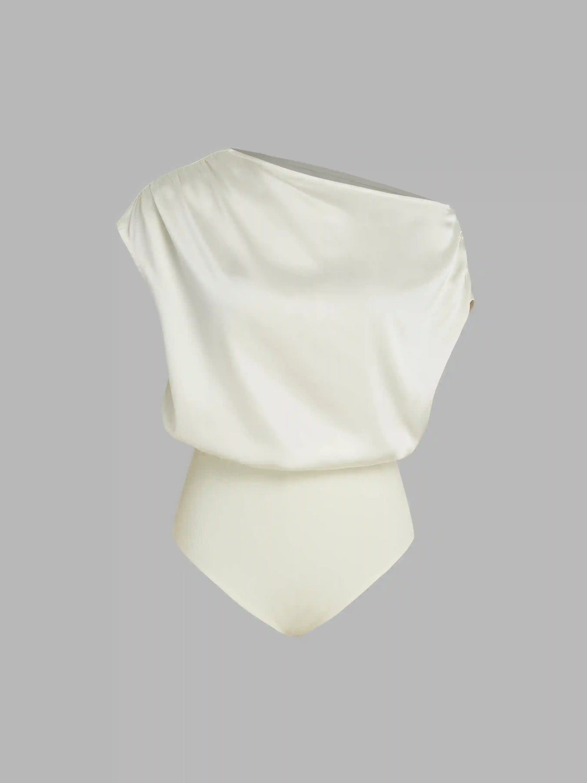 Satin Asymmetrical Neck Solid Ruched Bodysuit