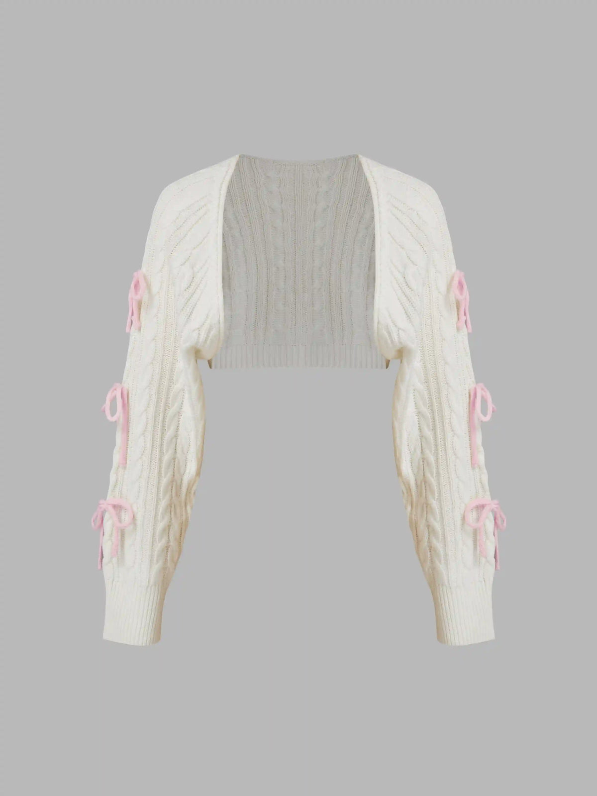 Cable Knit Bowknot Long Sleeve Shrug