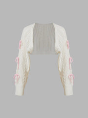 Cable Knit Bowknot Long Sleeve Shrug