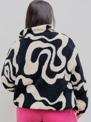 Oversized Printed Fleece Zip Up Jacket Curve & Plus