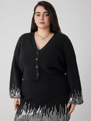V-neck Sequin Sleeve Button Cardigan Curve & Plus