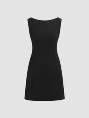 Boat Neck Solid Mini Dress