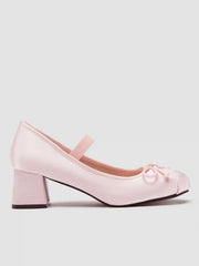 Bowknot Decor Satin Heeled Mary Jane Shoes