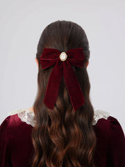 Velvet Rose Badge Decor Bowknot Hair Clip