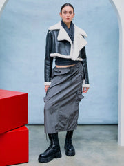 Fleece Drop Shoulder Zipper Biker Crop Jacket