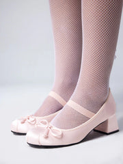 Bowknot Decor Satin Heeled Mary Jane Shoes