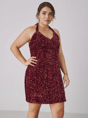 Sequin V-neck Halter Mini Dress Curve & Plus