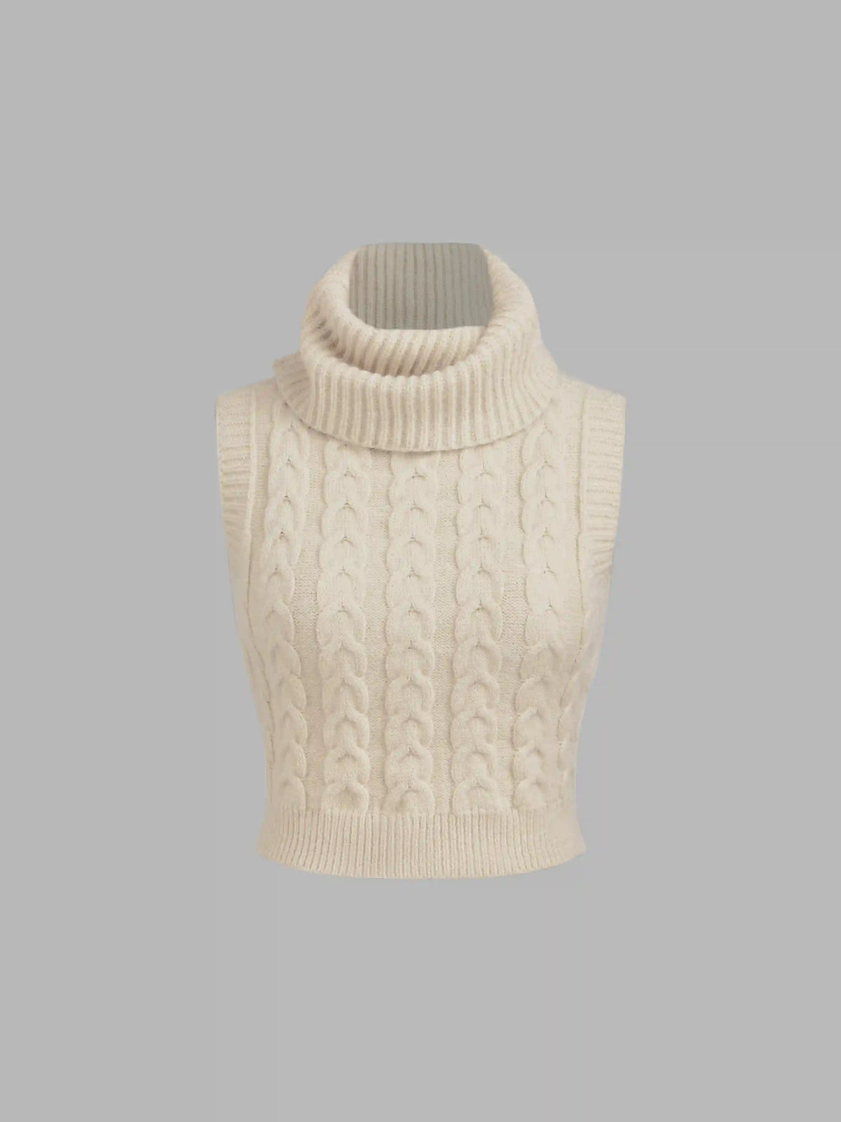 High Neck Solid Cable Knit Crop Vest & Houndstooth High Waist Wide Leg Trousers Set