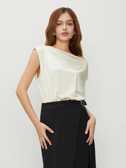 Satin Asymmetrical Neck Solid Ruched Bodysuit