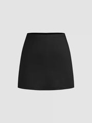 Mid Rise Split Solid Mini Skirt