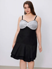 Sequin Sweetheart Ruffle Knitted Mini Dress Curve & Plus