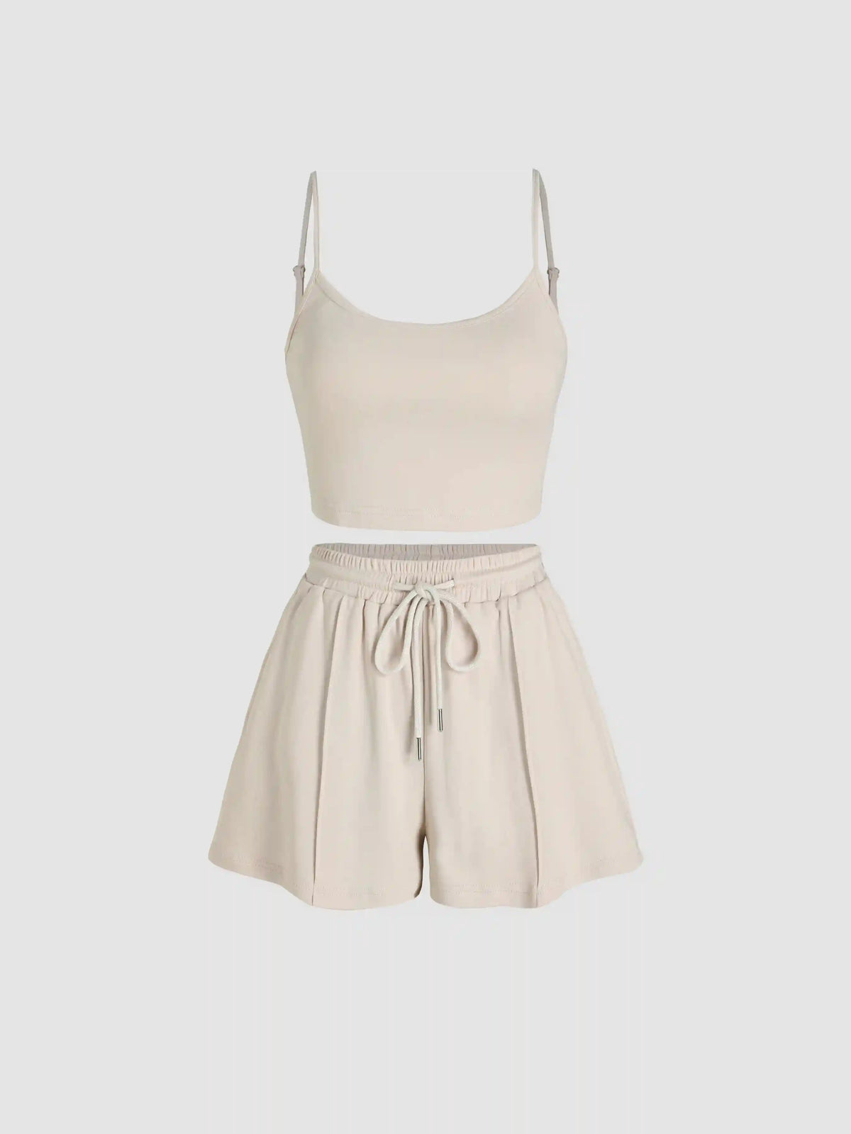 U-neckline Crop Cami Top & Drawstring Wide Leg Shorts Set