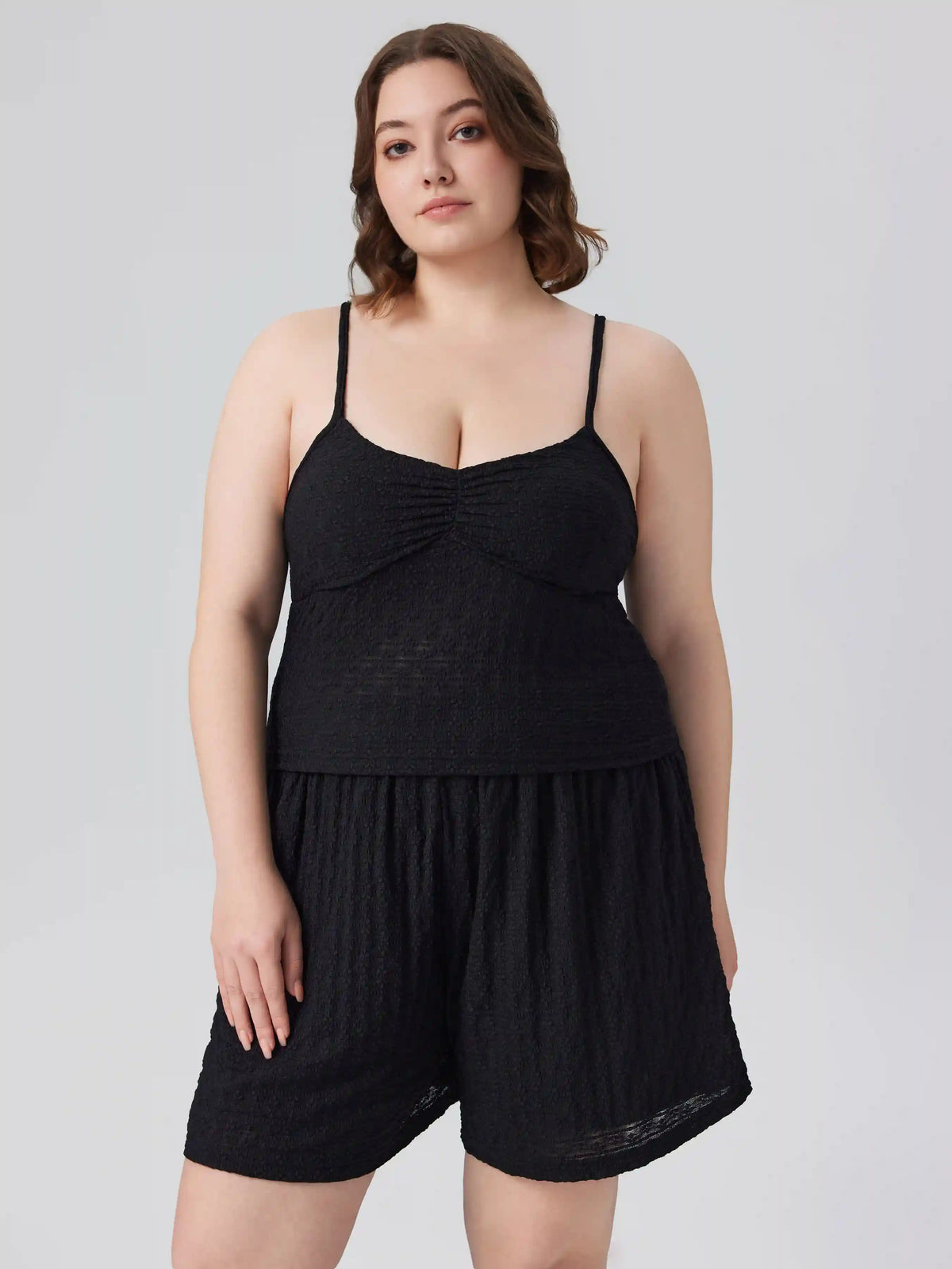 Lace Ruched Crop Cami Top & Shorts Loungewear Set Curve & Plus