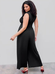 V-neck Ruched Solid Wide Leg Jumpsuit Curve & Plus