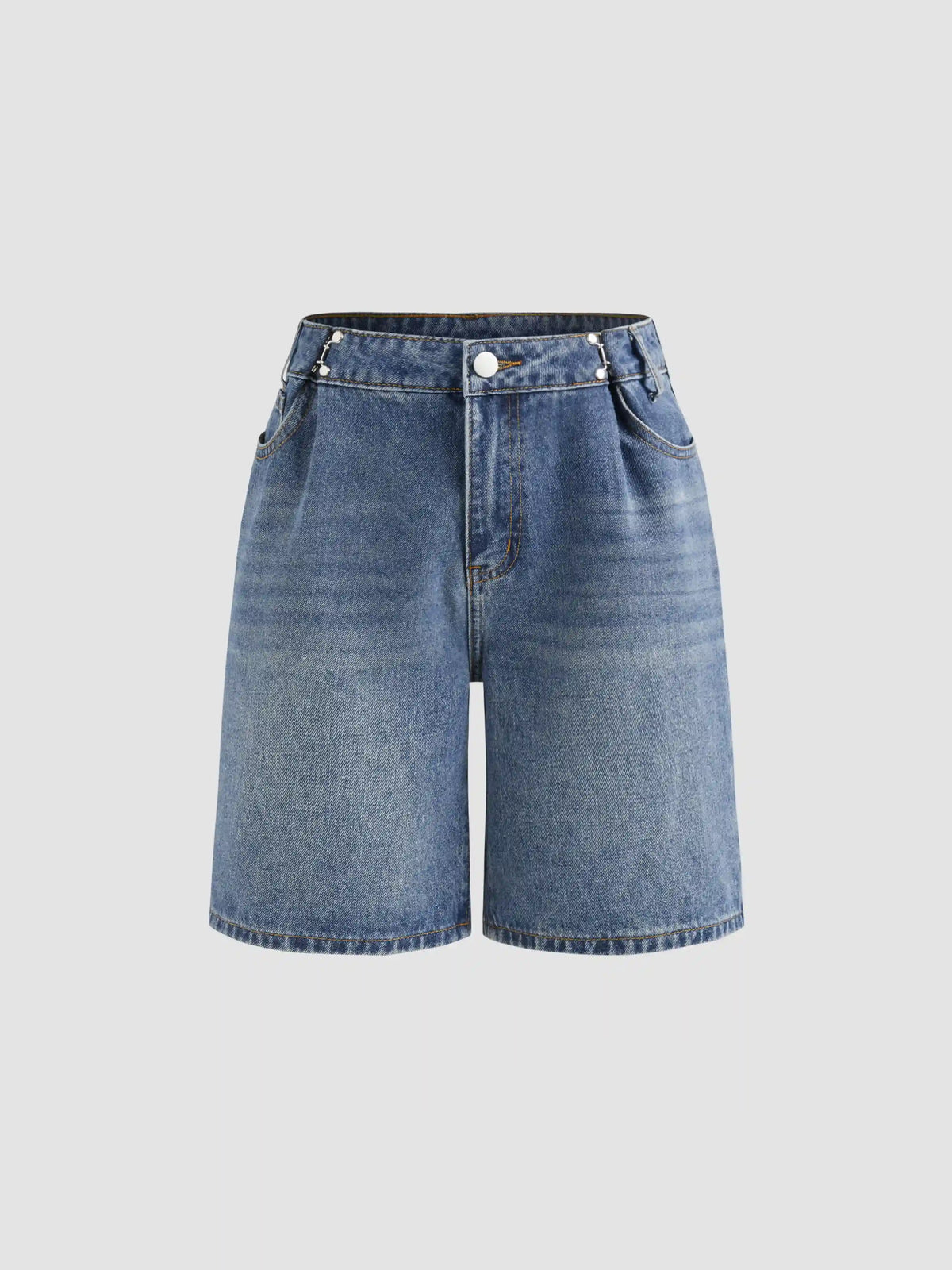 Denim High Rise Solid Wide Leg Shorts