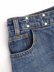 Denim High Rise Solid Wide Leg Shorts