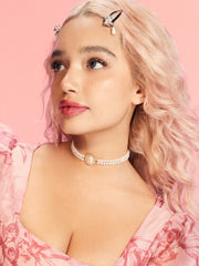 Faux Pearl & Rhinestone Decor Layered Choker Necklace