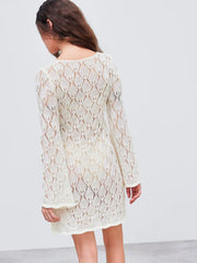 Knitted Scoop Neckline Cut Out See-through Mini Dress
