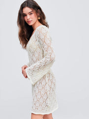 Knitted Scoop Neckline Cut Out See-through Mini Dress