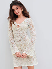 Knitted Scoop Neckline Cut Out See-through Mini Dress