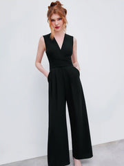 V-neck Wrap Zipper Wide Leg Jumpsuit
