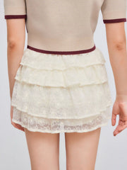 Woven Mid Rise Tiered Mini Skort