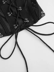 Mesh Scoop Neckline Solid Corset Lace Up Cami Crop Top