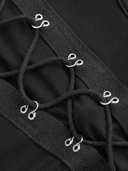 Mesh Scoop Neckline Solid Corset Lace Up Cami Crop Top