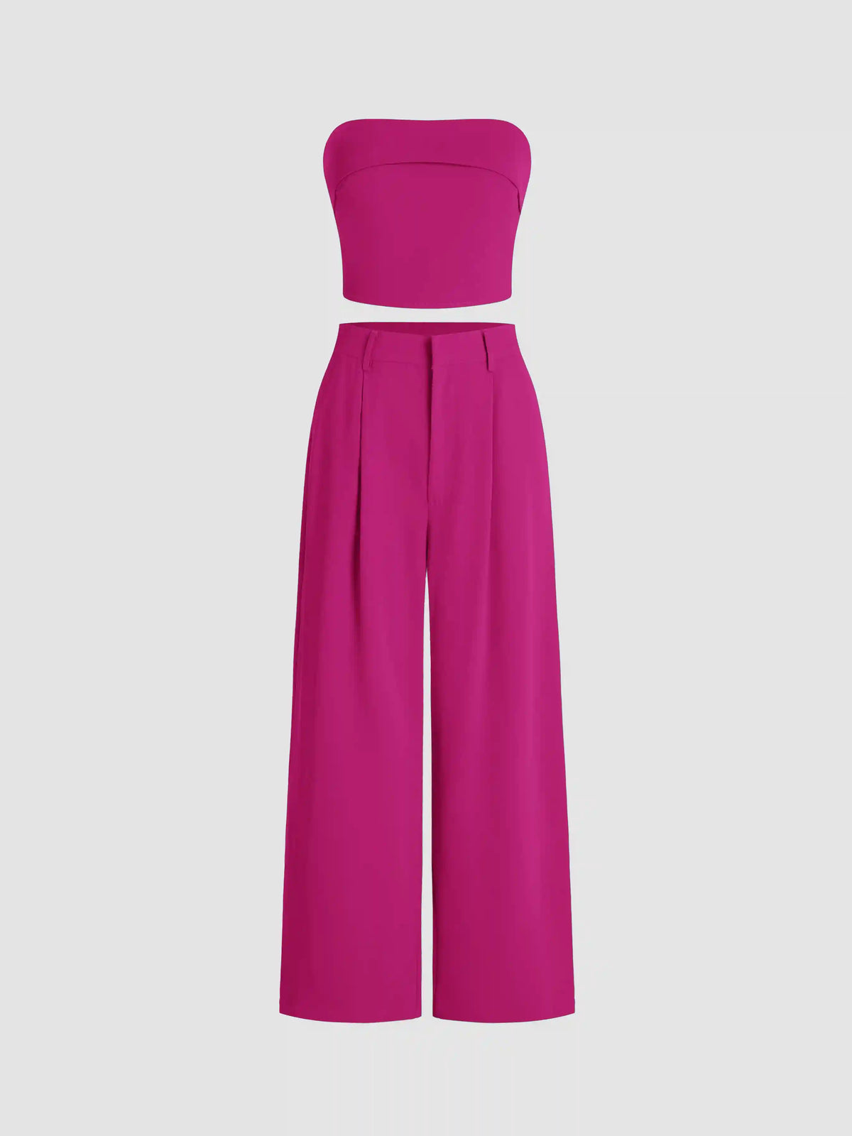 Solid Shirred Tube Top & High Waist Pants Set