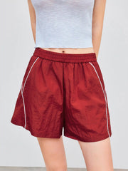 High Waist Contrast Binding Gym Shorts