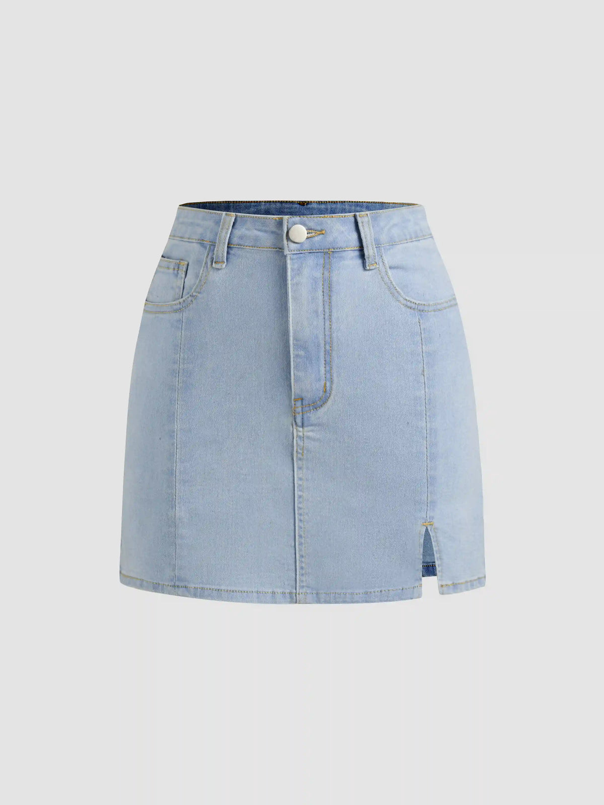 Denim Solid High Waist Split Mini Skirt
