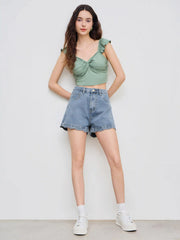 Solid Wave Trim Jean Shorts