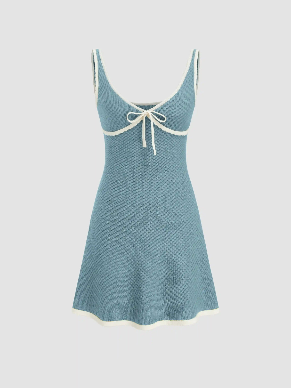Knitted V-neck Solid Contrasting Binding Knotted Mini Dress