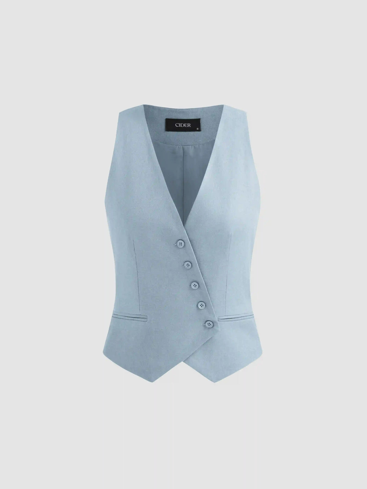 Linen-blend V-neck Solid Button Jacket Vest