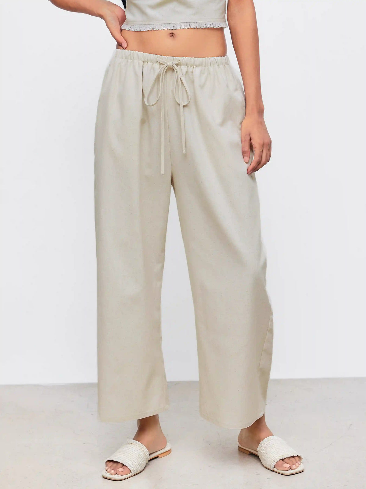 Drawstring Pull-On Linen Pant