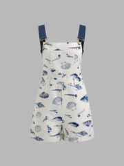 Square Neck Shell Graphic Pocket Romper