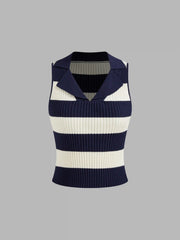Knit Collar Striped Tank Top