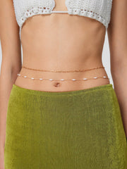 2PCS FAUX PEARL & CHAIN DECOR WAIST CHAIN