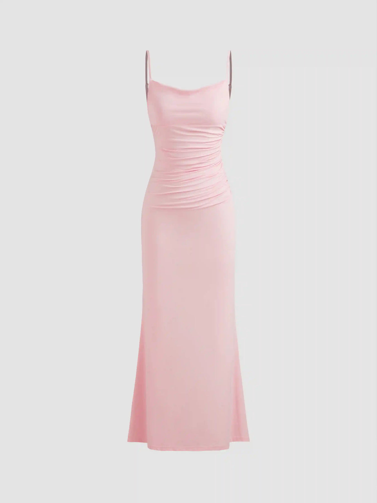 Cowl Neck Ruched Backless Maxi Dress