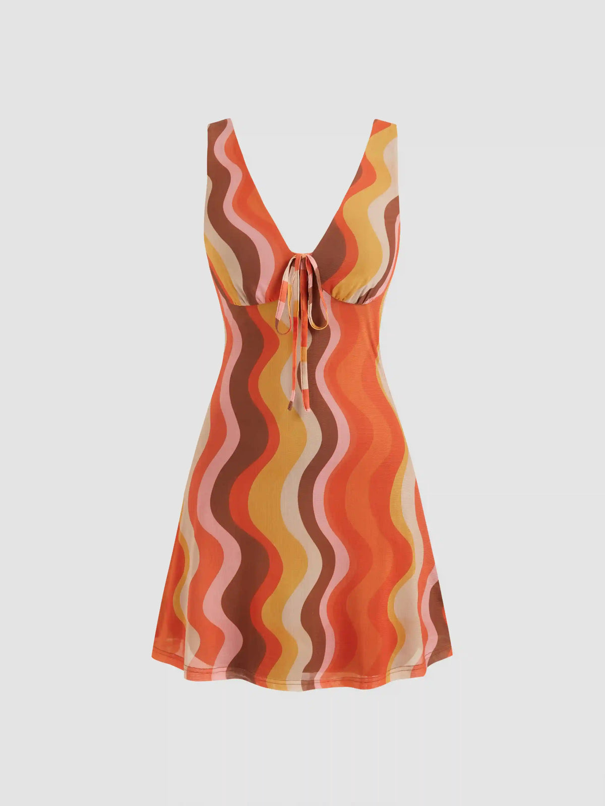 Mesh V-neck Abstract Wave Knotted Mini Dress