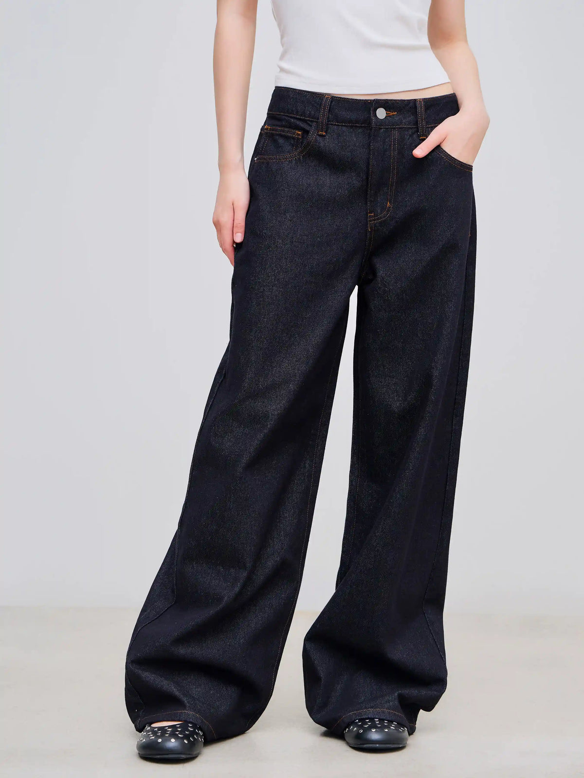 Cider Denim Mid Rise Pocket Wide Leg Jeans
