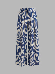 Square Neck Solid Crop Tank Top With High Rise Abstract Knotted Wide Leg Trousers